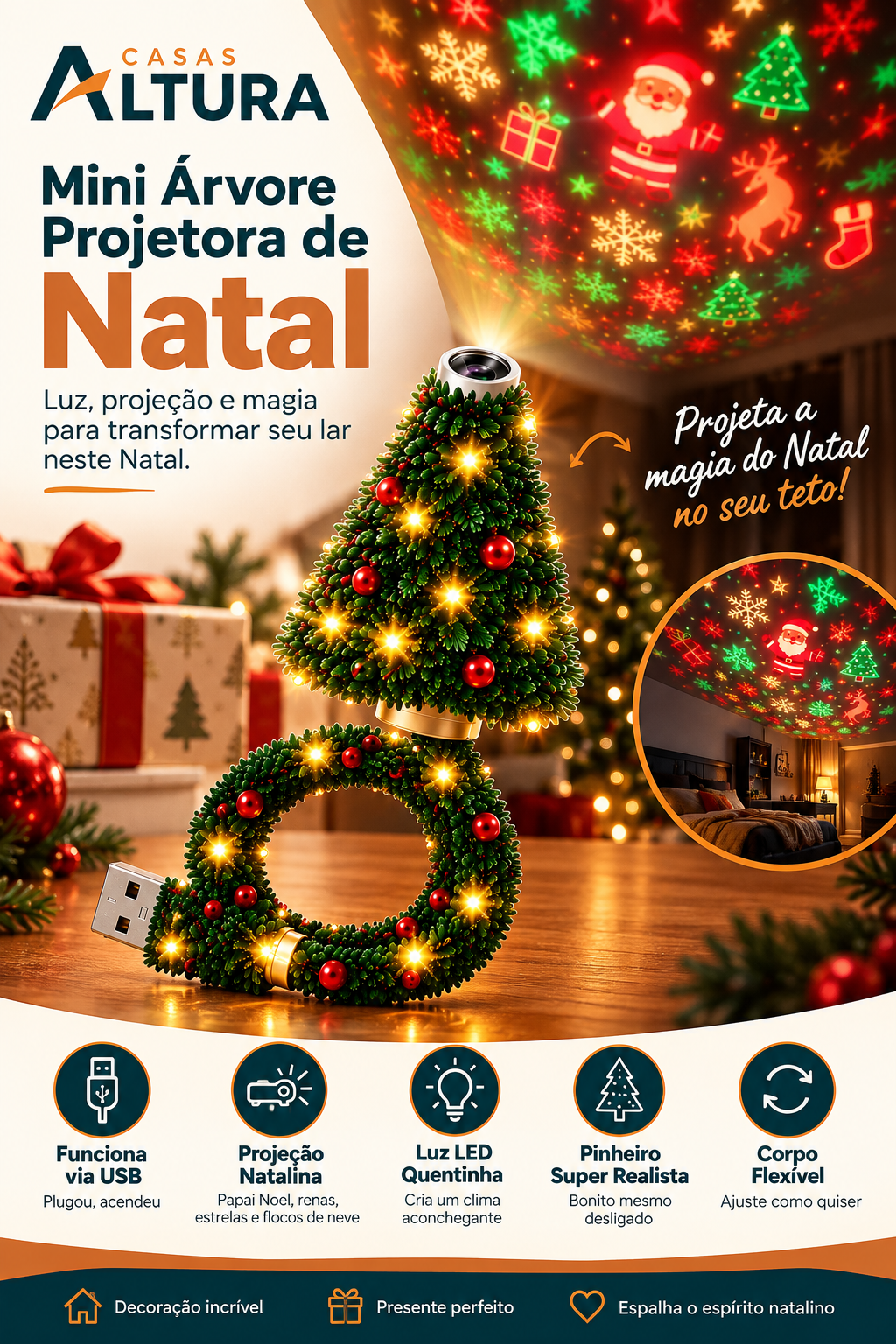 Mini Árvore Projetora de Natal Lojas Altura