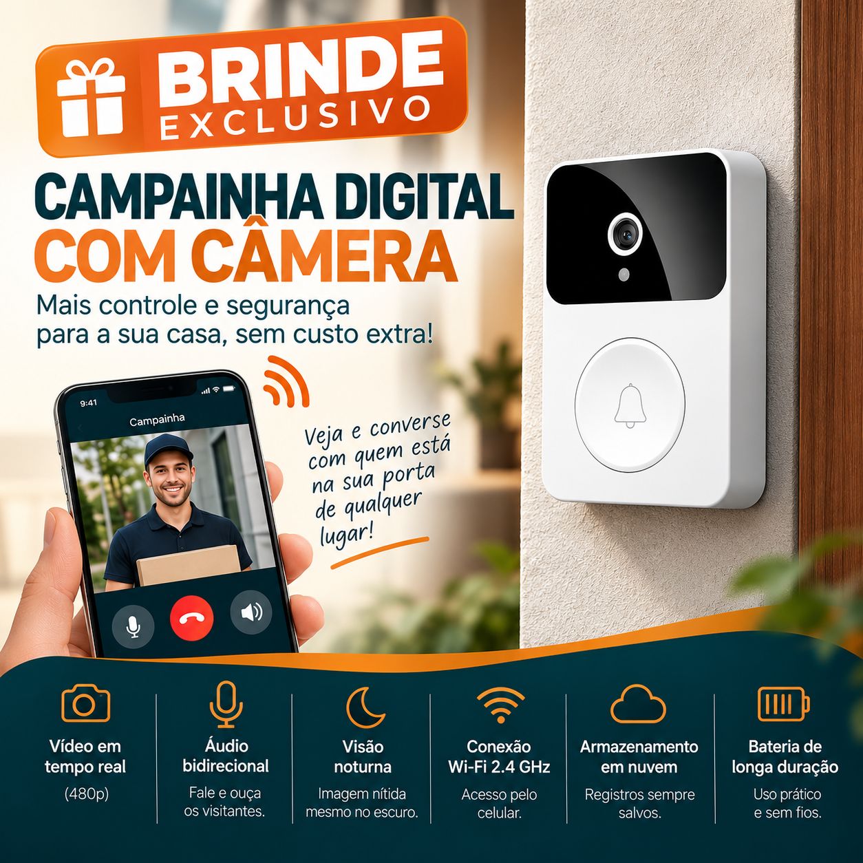Campainha Digital com Câmera de brinde